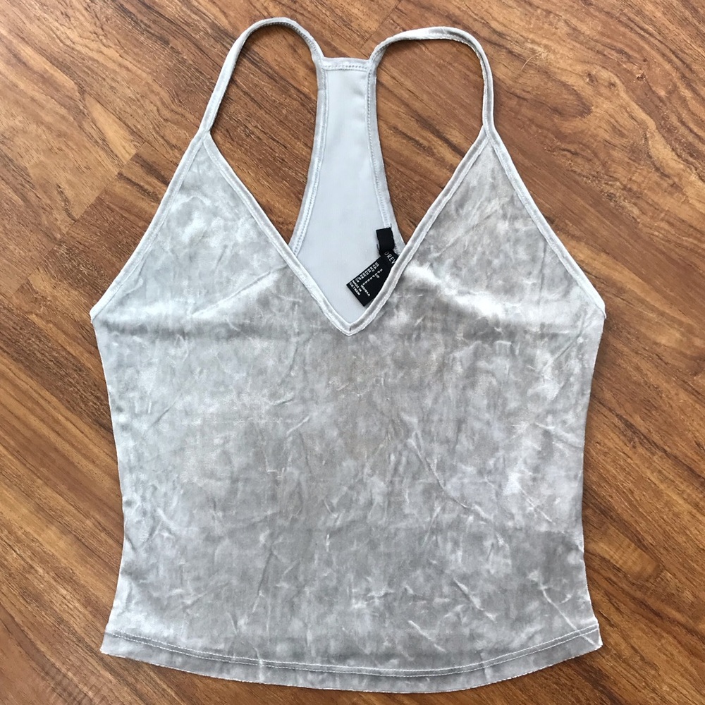 NWOT Forever 21 Silver Velvet Racerback Crop Top